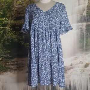 New with tags! FunJuly Womens Small blue white floral ruffle flowy dress